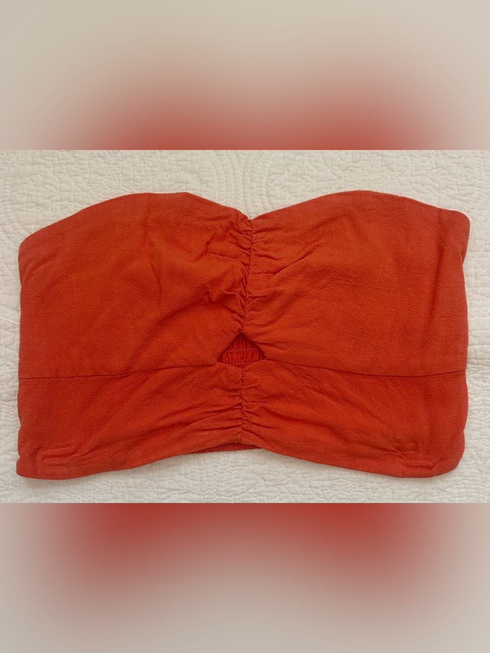 Monteau Strapless Ruched Crop Top in Bright Orange